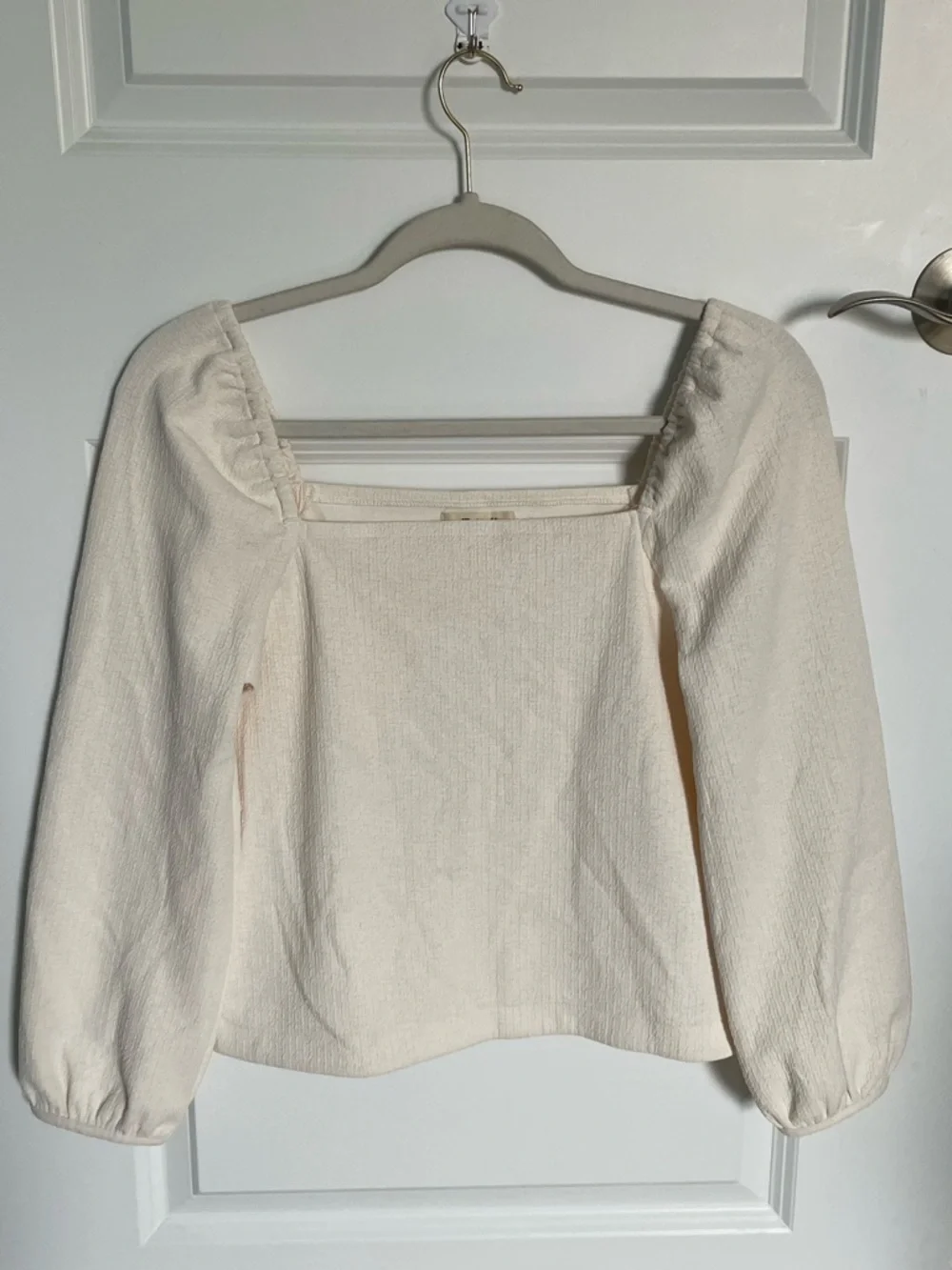 Madewell Antique Cream Crepe Square-Neck Puff-Sleeve Top Size XS 54368